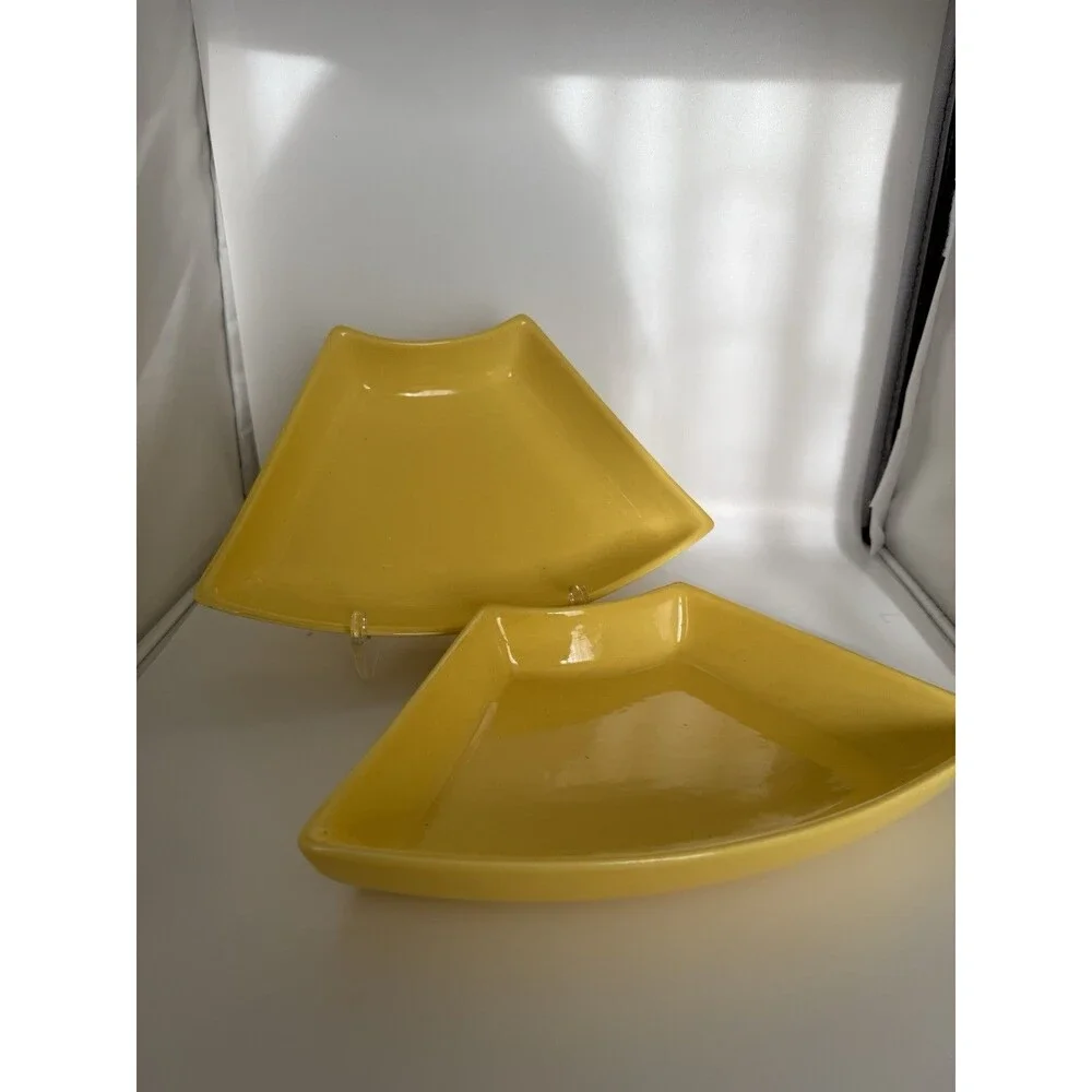 Vintage Santa Anita Ware California Yellow MCM Boomerang Serving Dishes Set 2